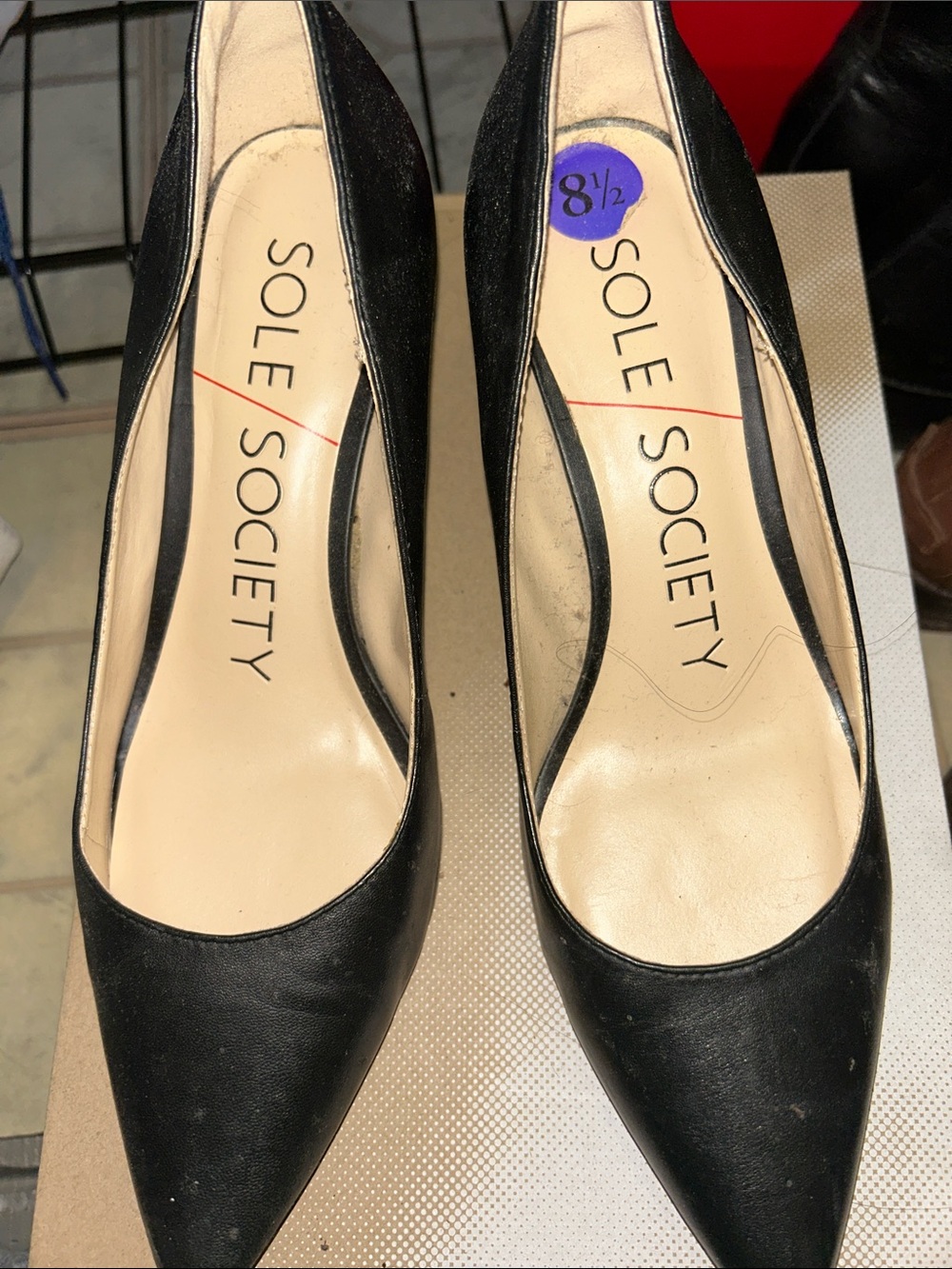 Sole Society Black Pointed-Toe Pumps with Slim Heel